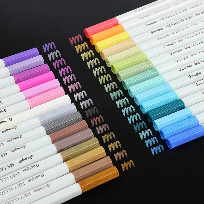 15 Metallic Color Pen Set Bright Colors Art Marker Brush for Drawing Lettering Calligraphy Painting Home DIY Art School F228