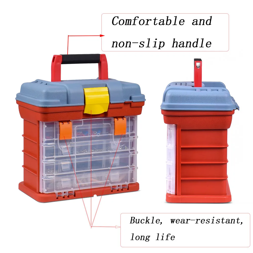 NEWACALOXOutdoor Toolbox 4 Layer Fishing Tackle Portable Tool Case Screw Hardware Plastic Storage Box with Locking Handle