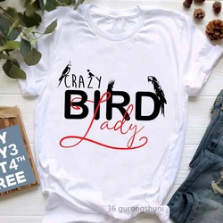 Crazy Bird Lady Graphic Print T-Shirt Women Clothes 2022 Kawaii Cockatiel Parrot Tshirt Femme Harajuku Shirt Summer Fashion Top