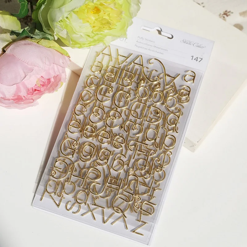 Slim gold letters 3D letter stickers for scrapbooking