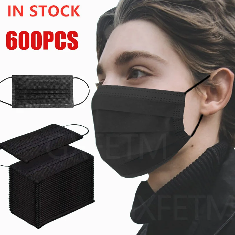 10-600pcs mask Disposable black face masks 3 Layer Ply Non-wove masque noir mask Adult safe Anti-dust Mascarillas Fast Shipping