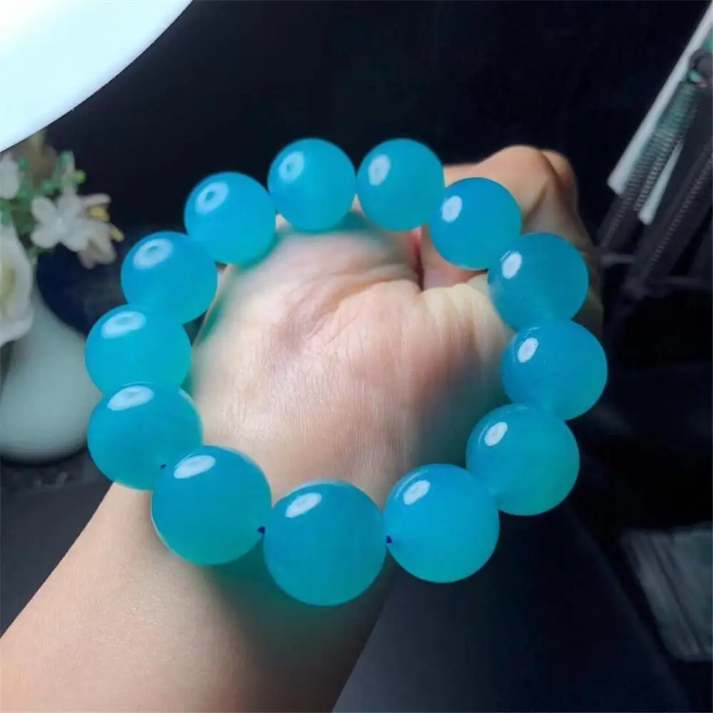 15mm Top Natural Green Ice Amazonite Bracelet For Woman Lady Men Crystal Gift Stone Love Round Beads Stone Stretch Jewelry AAAAA