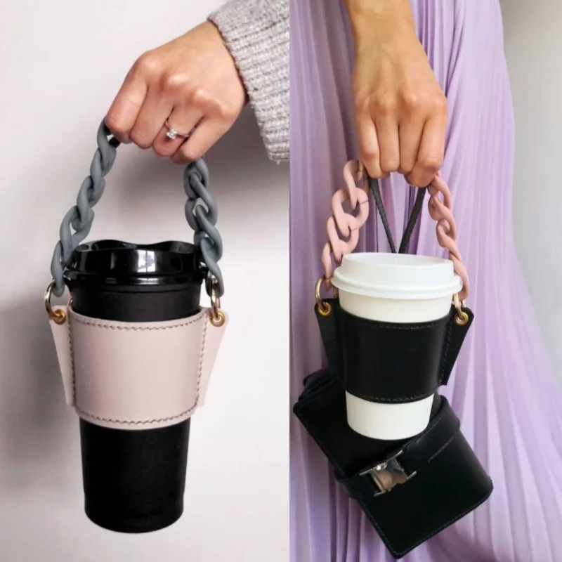 Cute Water Bottle Holder With Strap PU Leather Milk Tea Cup With Portable Glass Water Bottle Case Coffee Cup Bag Beverage Cover