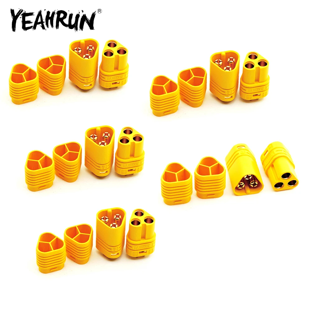 YEAHRUN Yellow MT60 3.5mm 3-pin Motor Connector Bullet Plug Set For RC Model Car Parts Accessories