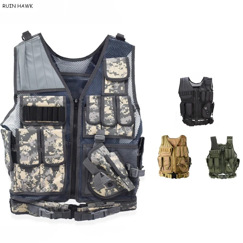 

Tactical Military Combat Army Airsoft Vest Outdoor Hunting Fishing CS Training Vest Multi-tool Body Armor Molle Protective Vests