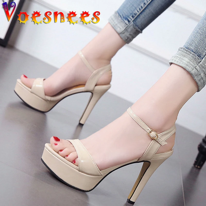 Summer New Heels Front Rear Strap Thick heel Sandals Platform Walk Show Super High Heels Peep Toe Sexy Women Shoes One Word With