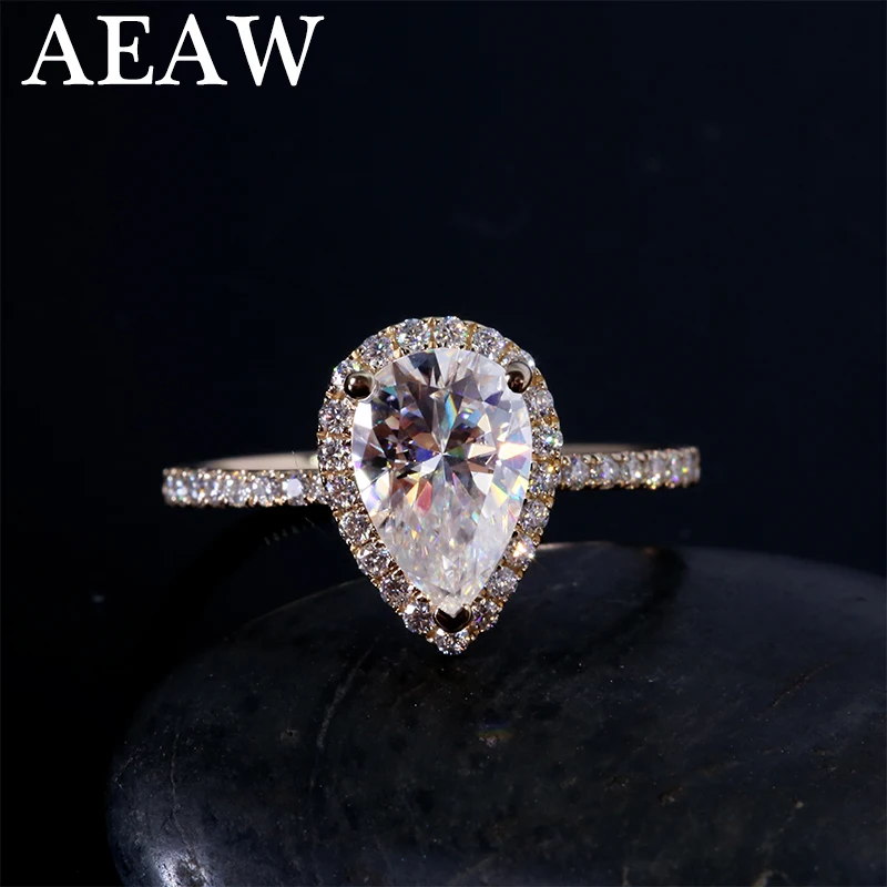 Solid 14K Yellow Gold DF Color 1 Carat Moissanite Halo Engagement ring For Women