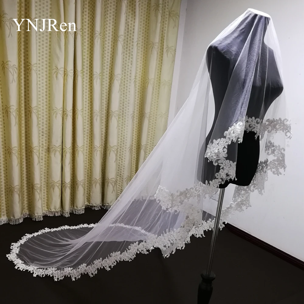 Real Photo 3m Full Lace Edge Cathedral Wedding Bridal Veil White Ivory Veil With Comb Wedding Accessories Cover the face veil