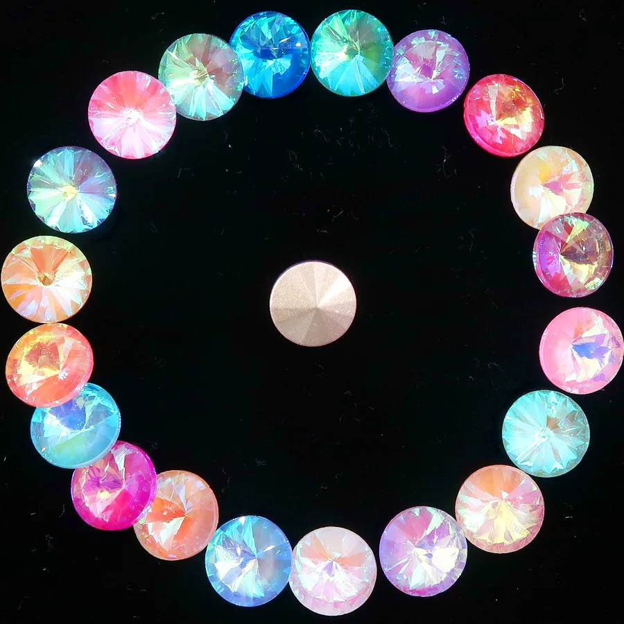 Glaskristall 6mm 8mm 10mm 12mm 14mm 16mm 18mm Fantasie-Farben Mix Rivoli Runde Form Klebe-Strassperlen Handwerk DIY Verzierung – Detail 4