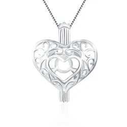 CLUCI 3pcs Silver 925 Heart Shaped Pearl Locket Women Pendant for Necklace Jewelry 925 Sterling Silver Cage Pendant SC105SB