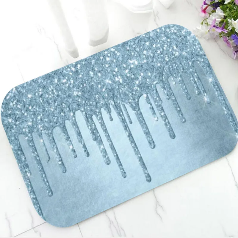 Trendy Faux Metallic Drip Turquoise Blue Mint Green Glitter Door Mat for Bathroom Luxurious Sparkly Floor Rug Carpet Home Decor