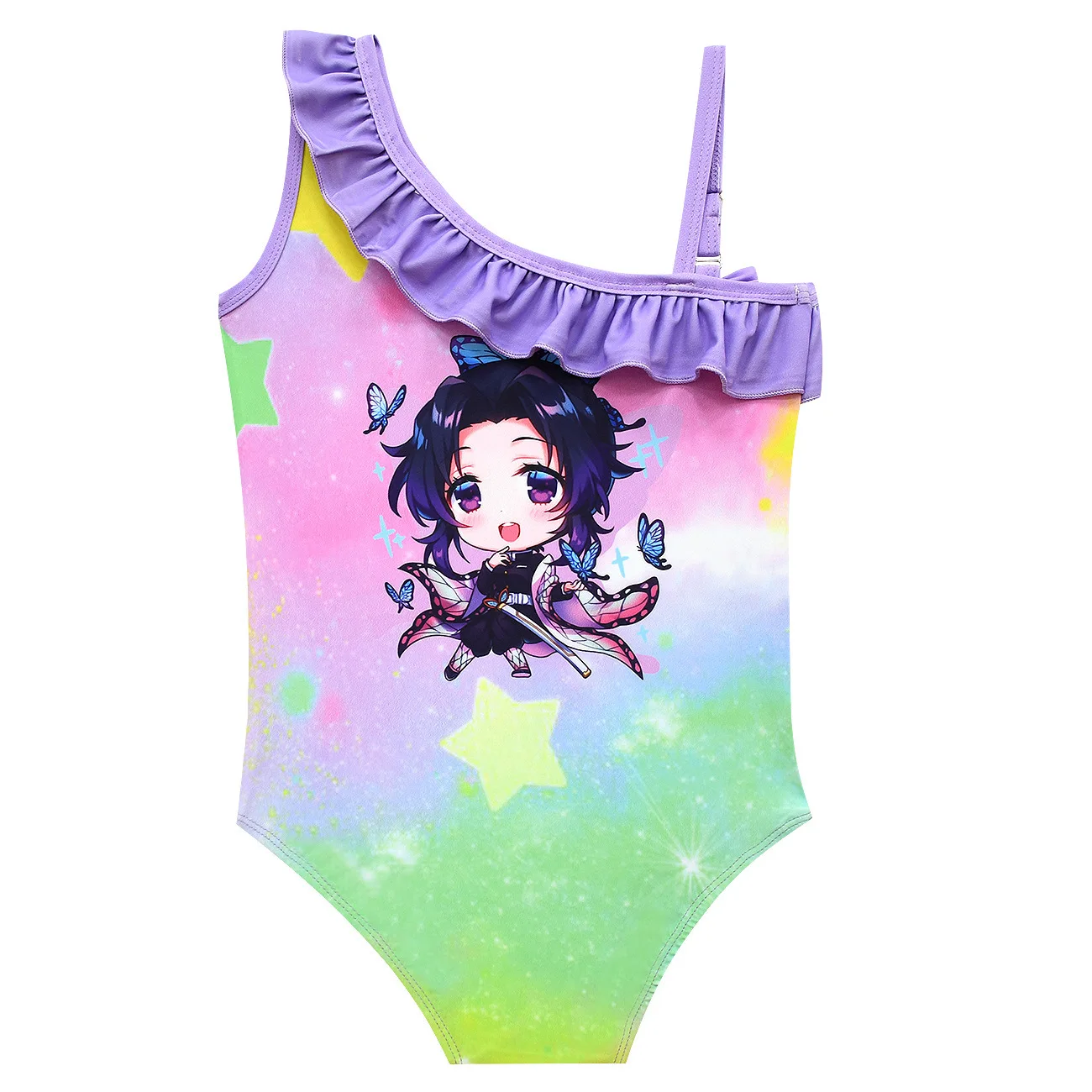 Anime Demon Slayer Baby Girl Swimisuit Kimetsu No Yaiba Kamado Nezuko Cosplay Oblique Shoulder Strap Swimsuit One-piece Clothes