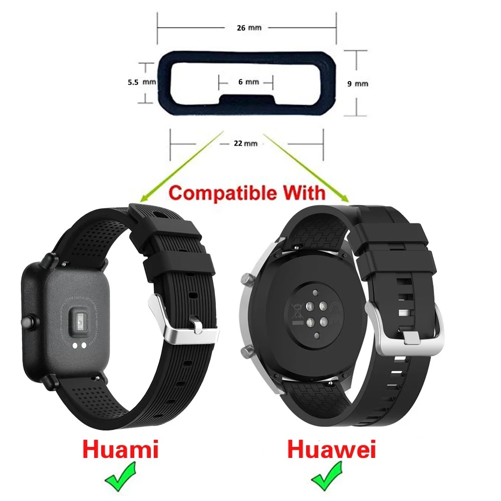 20 anelli in Silicone morbido 22mm per Huawei Watch GT/Huami/Samsung cinturino di ricambio anello di sicurezza anello nero supporto fibbia fermo