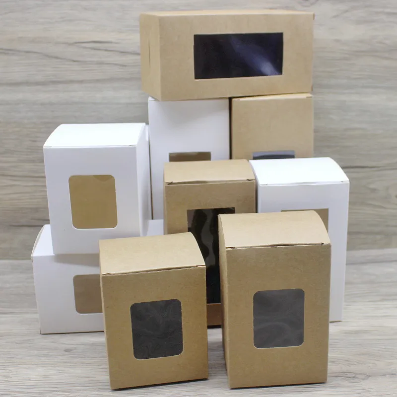 جديد 5 قطعة صندوق نافذة مستطيل 6X6/7x7/8x8/9x9x صندوق حزمة ورقي عالي أبيض/كرافت هدايا حلوى الزفاف/صندوق هدايا السنة الجديدة