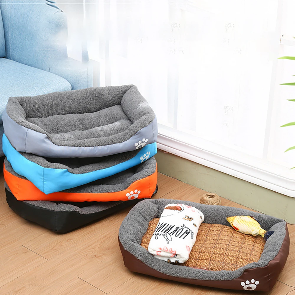 XS-XXL Dog Bed for Small Medium Large Dogs Warming Washable Rectangle Pet Beds Waterproof Bottom Soft Fleece Sofa House Colorful