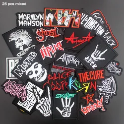 25 Pcs patch miste Rock Band musica Hippie Punk Badge ricamato strisce da stiro su vestiti Appliques adesivi