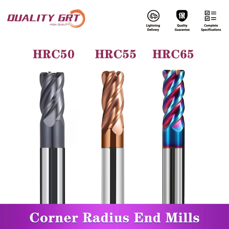 Q.Grt-fresas de extremo de radio de esquina, cortador CNC R Bullnose, herramienta enrutadora de Metal, 4 flautas R0.5 R1, fresa de carburo, fresa de flautas