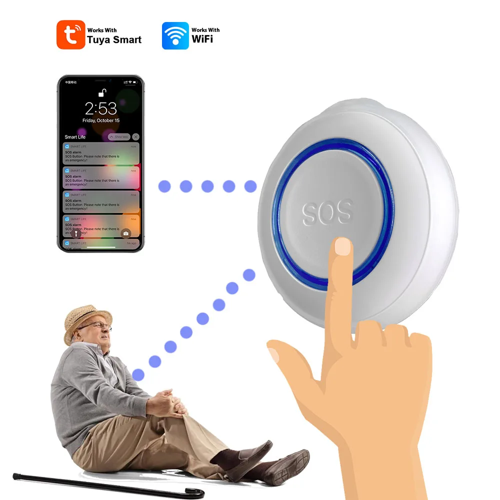 Tuya Smart SOS WiFi Alarm Push For Elderly Female Man Self-Defense Old People Personal Security Staff Emergency Help Call Button