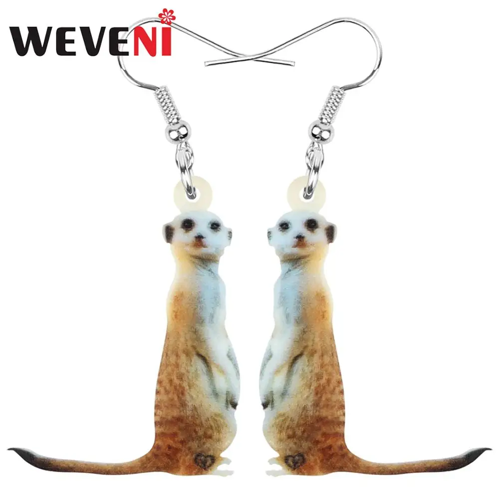 WEVENI Acrylic Mongooses Meerkat Earrings Animal Drop Dangle Jewelry For Women Girl Teen Kid Charm Decoration Hot Sale Gift Bulk