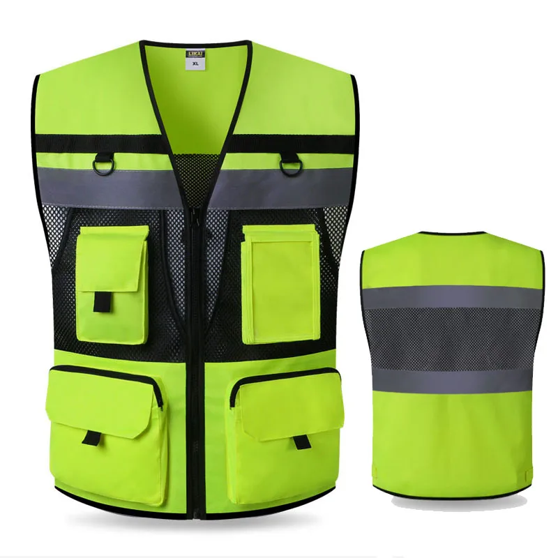 Multi Pockets Class 2 High Visible Reflective Safety Vest Breathable and Mesh Lining Workwear Traffic Police Uniform