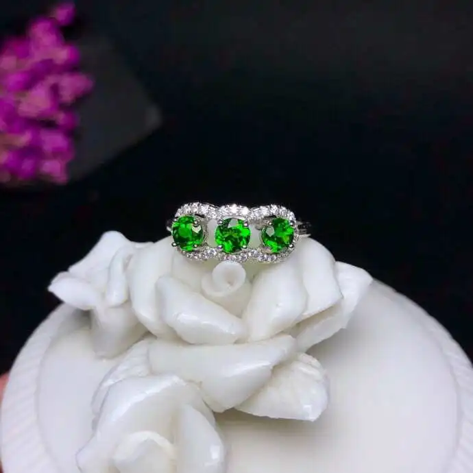 

KJJEAXCMY boutique jewelry 925 sterling silver inlaid natural gemstone diopside female ring support test