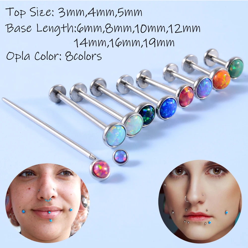 Surgical Steel Internally Threaded Lip Ring 16G Opal Top Ear Tragus Helix Earring Cheek Piercing Ring Dimple Puncture Jewelry