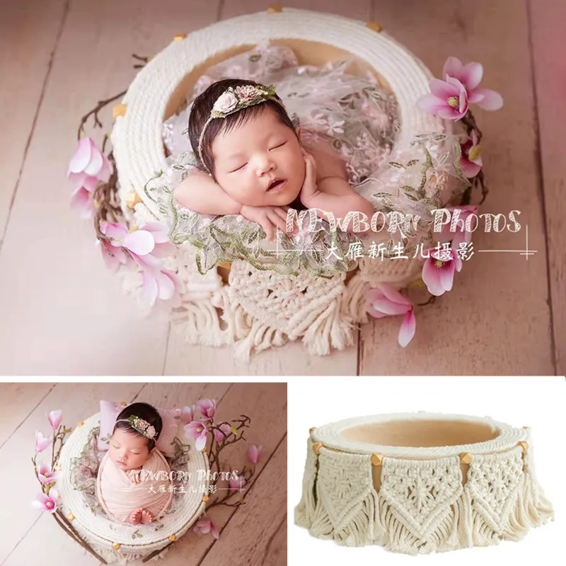 Newborn Photograph Props Girl Bohemian Tassel Basket Baby Photo Shoot Posing Sofa Chair Bed Infantil Accesorios Fotografia Boy