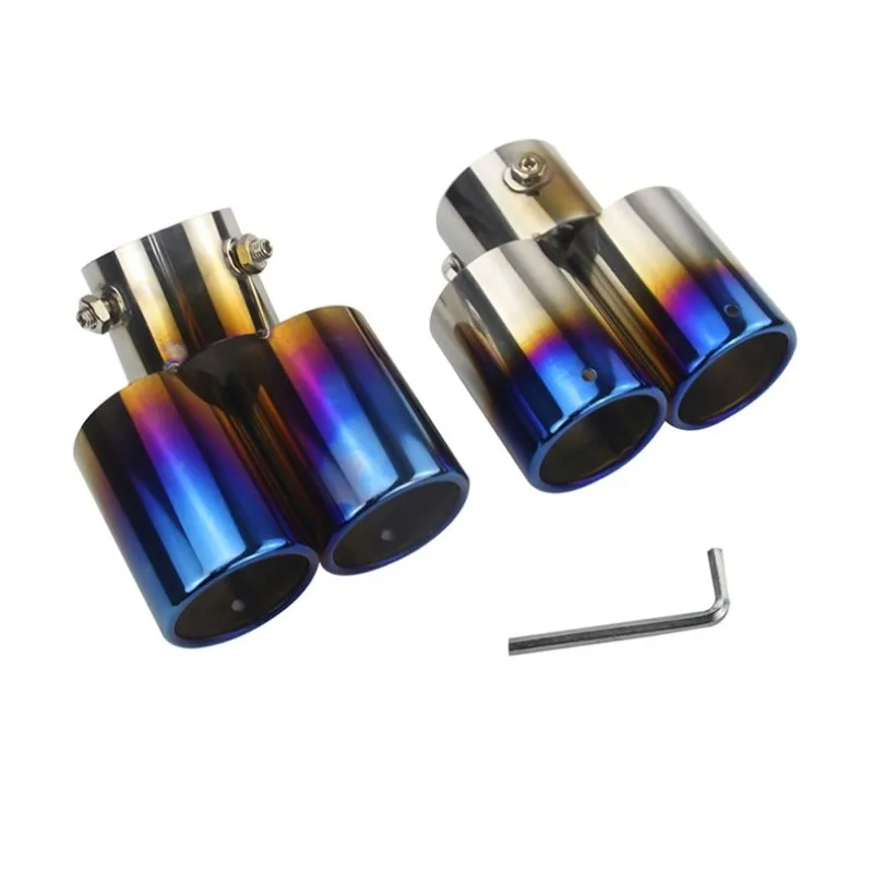 

Universal Car Round Exhaust Muffler Tip Stainless Steel Exhaust 1 to 2 Dual Pipe Chrome Trim Modified Car Rear Tail Throat Liner