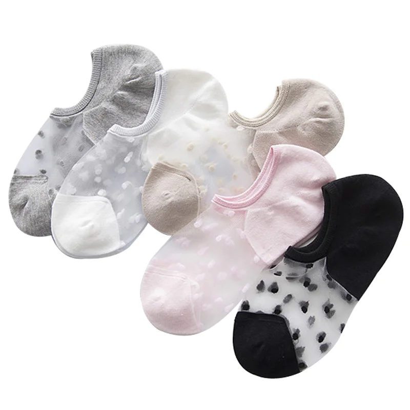 5 Pairs Transparent Women Socks Breathable Patchwork Color Women's Boat Socks Fashion Shallow Mouth Socks Female Invisible Socks