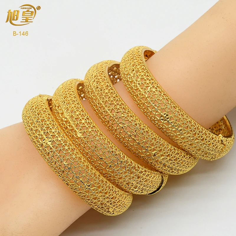 XUHUANG Gold Color Bangles Lady New Fashion Luxury Ethiopian African Dubai Party 24K Bracelet For Women Wife Wedding Jewelry