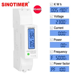 AC 220V 100A Single Phase DN Rail Digital Display Energy Meter kWh RS485 Modbus RTU Communication Pulse Output Power Consumption