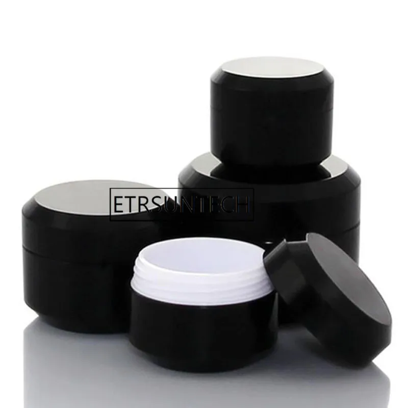 

100pcs 5g 10g 15g 30g Black Cream Bottle Jars Pot Container Empty Cosmetic Plastic Sample Box For Nail Art Gel Glitter