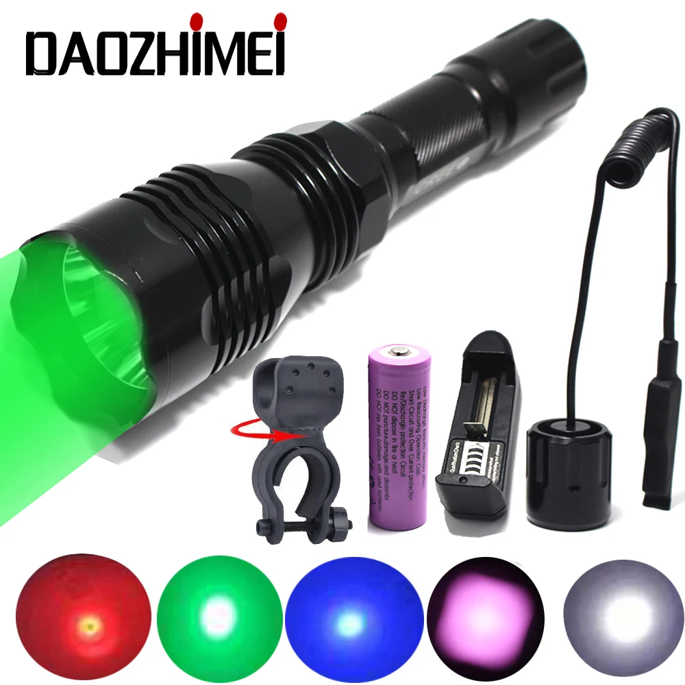 1000 lumens Green/Red/White LED light tactical flashlight 200 meters lighting spotlight floodlight hunting light +pressure switc