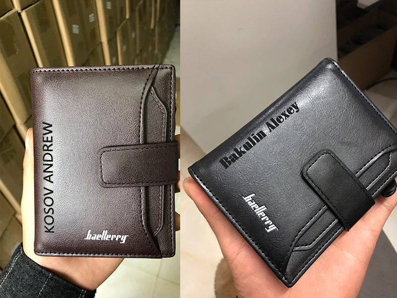 Name Gravur Männer Kurze Brieftaschen Große Kapazität Zipper Münzfach Foto Halter Hohe Qualität Karte Clips Für Männer – Detail 2