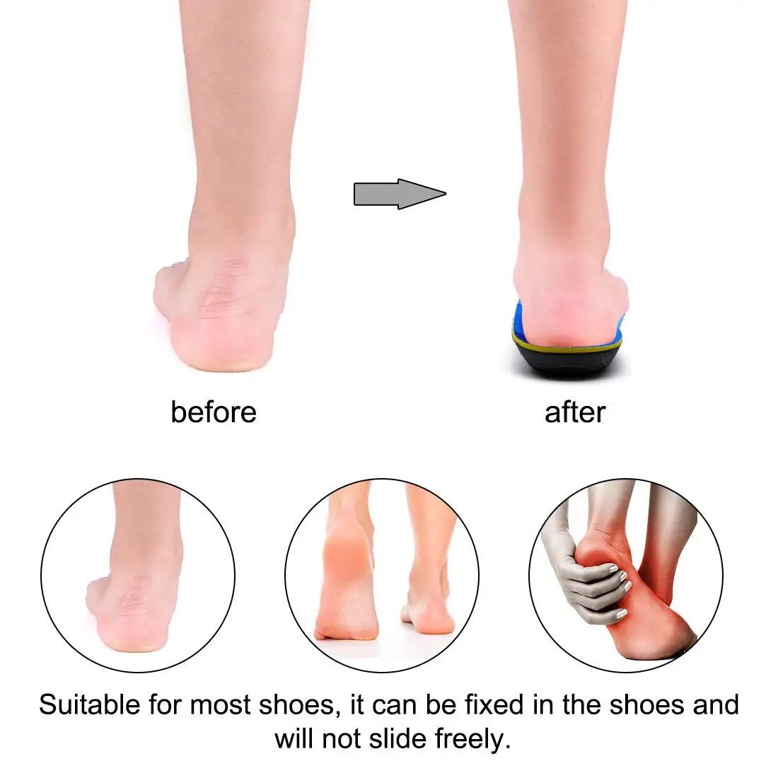 Plantarfasziitis Plattfüße Fußgewölbestütze Orthopädische Einlegesohlen, Herren Damen Fersenschmerzen Orthopädische Einlegesohlen Sneaker Schuheinlagen – Detail 6