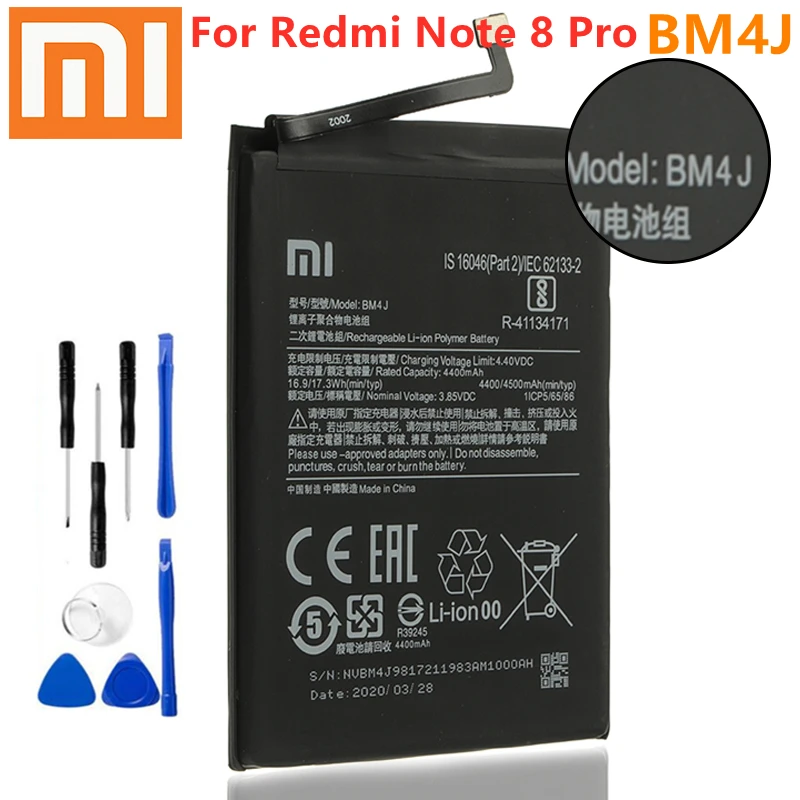 iao Mi Original BM4J Battery For Xiaomi Redmi Note 8 Pro Note8 Pro BM4J Genuine Replacement Phone Battery 4030mAh + Free Tools