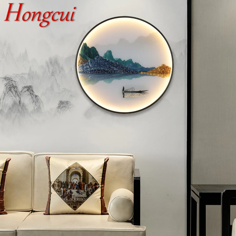 Hongcui Wall Lights Modern Landscape Painting LED Sconces Round Lamp Creative For Home Bedside