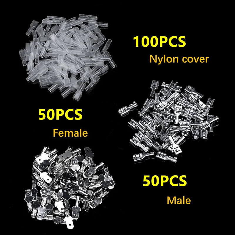 200Pcs 2.8/4.8/6.3MM Wire Connectors Terminal Connector Female/Male Spade Terminals With Transparent Insulating Sleeves