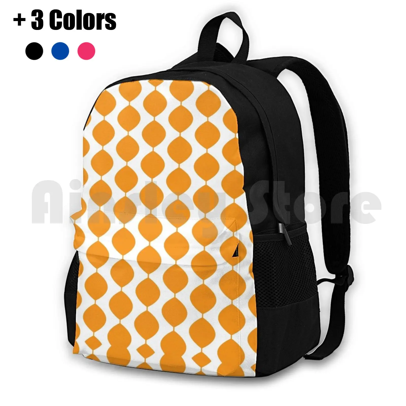 Mid Century Modern Retro 60s Waves Pattern ( Yellow Orange Pure ) Outdoor Hiking Backpack Waterproof Camping Travel 1950s 1960s