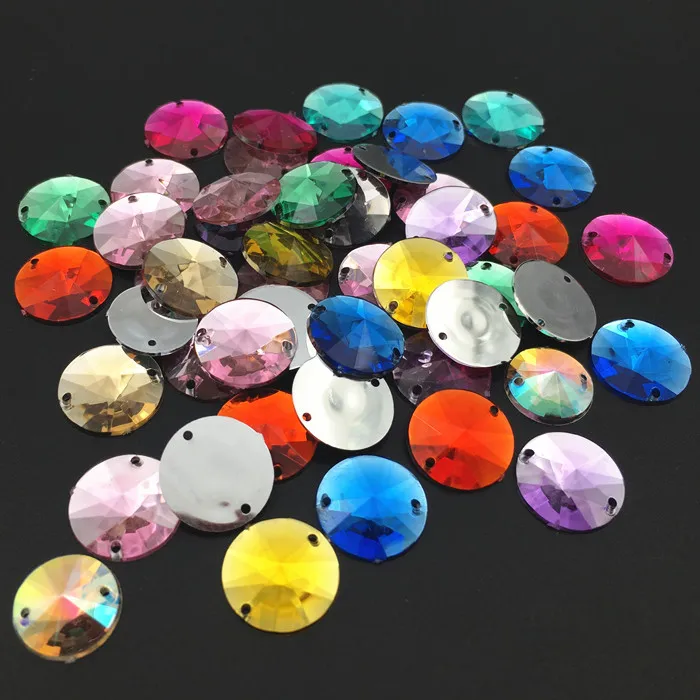 50PCS 14mm Round Sewing Crystal Acrylic Rhinestones Applique Flatback Strass Beads Sew On Crystals Stones 2 HOLES