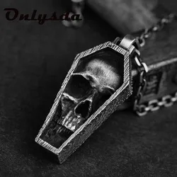 Dropshipping Punk Rock Stainless Steel skull coffin Pendant Necklace With Chain For Man Party/Halloween Man Gift