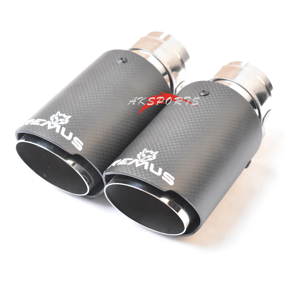 1PC Car Exhaust Tail Pipe Matt Carbon Fiber Stainless Steel Straight  Flange Muffler Tip With Remus Logo