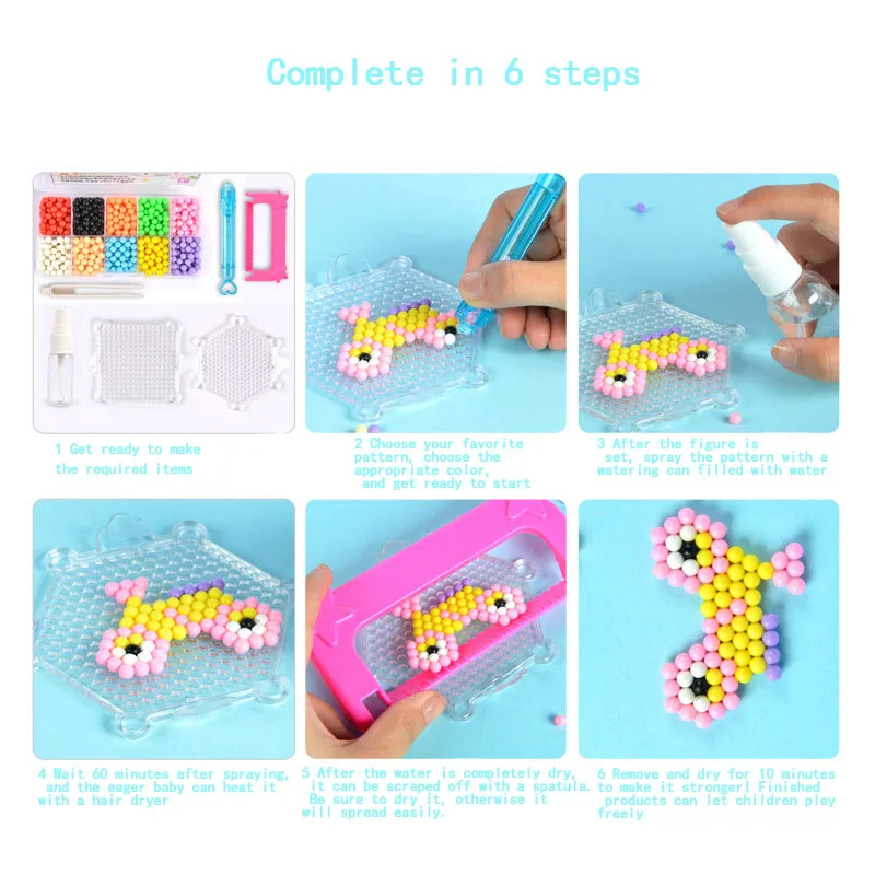 3D puzzle Fuse Beads Magic Water Beads DIY set jigsaw Pegboard kids toys for Children Girls Gift 8 10 years Pen Tweezer Tool