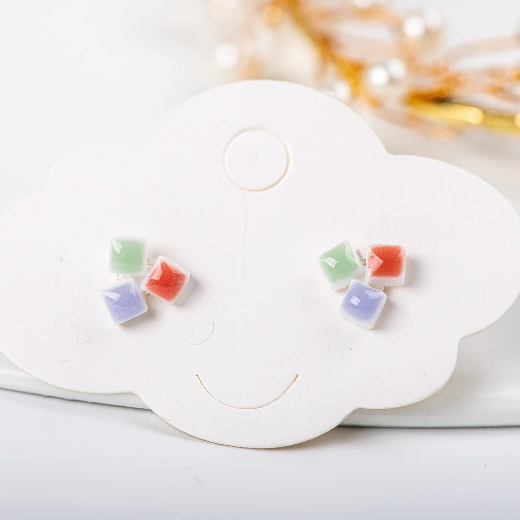 Small Cute Colorful Summer Ceramic Earrings Korean style Flower Bear Geometric Food Stud Earrings Set For Women #LY122