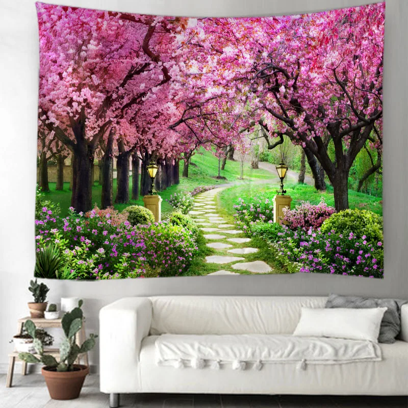 Tapeçaria de parede natural para decoração do quarto, Mandala Garden Landscape, Bohemian Bedroom Cloth, Psychedelic Hippie Carpet, 8 tamanhos