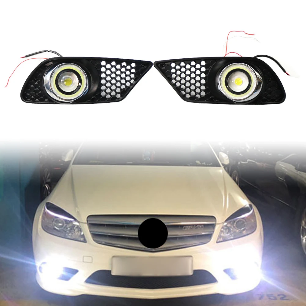 1Pair Car Front Bumper Fog Light Grill with lights For MERCEDES BENZ C-Class W204 C200 C230 C250 C300 C350 2008 2009 2010