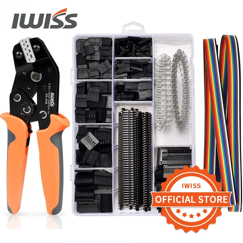 IWISS SN-58B EDM crimping plier 0.25-1.5mm²AWG24-16 for XH2.54,3.96,4.8,5.08,6.3,JST,Molex terminal 1550pcs Dupont connector kit