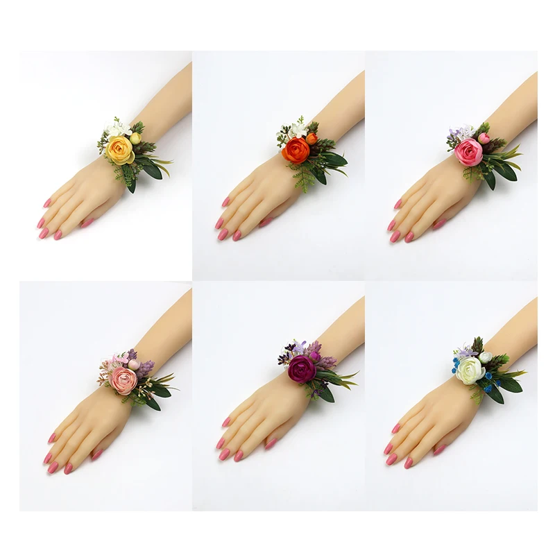 GT Lụa Lepech Corsages Boutonnieres Trang Trí Đám Cưới Hôn Nhân Hoa Hồng Cổ Tay Xòe Pin Boutonniere Hoa Cho Khách