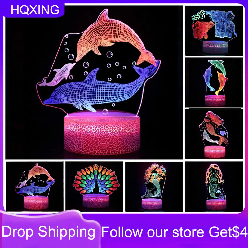 HQXING 3D Night Light Acrylic Dolphin Table Lamp With Controller For Home Decor Light Kid Child Anniversary Birthday Gifts