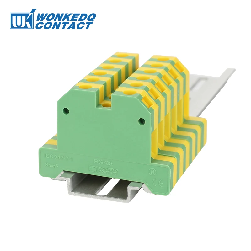 10Pcs EK 6/35 Screw Ground Connection Terminals SAK 6 mm² Wire Electrical Connector Mount on Din Rail Terminal Block EK6/35